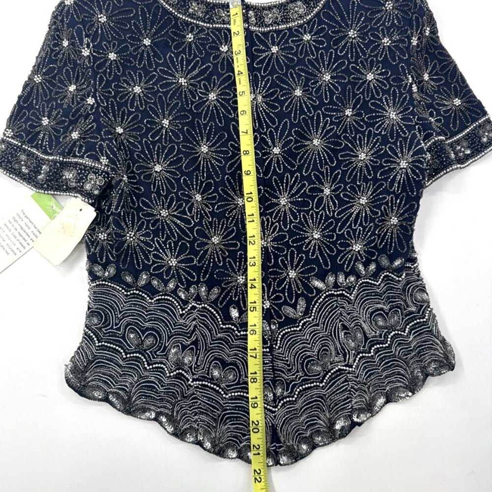 Adrianna Papell Silk Sequin Beaded Top Shirt Womens 8 Evening Cocktail $148 NEW - Picture 14 of 14